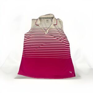 PUMA Women's Golf Shirt Medium Sleeveless Pink Stripe